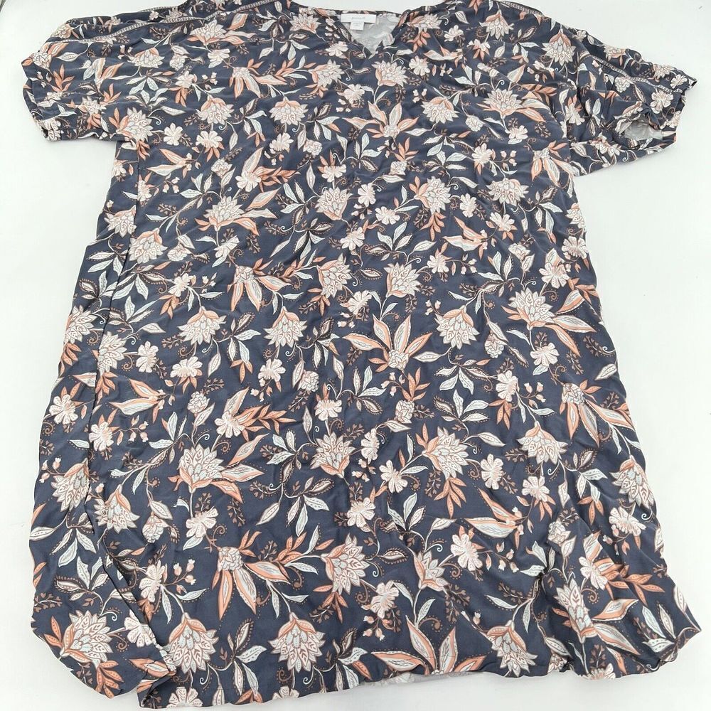 J Jill Dress Womens Dress Kaftan Floral Lenzing Viscose Round V Neck Sz M Petite